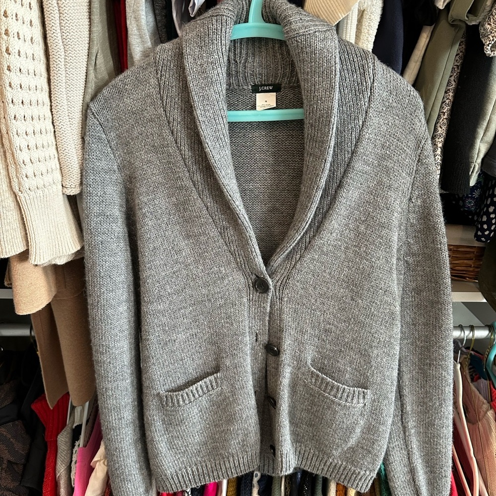 J. Crew wool sweater, charcoal cardigan size medium.